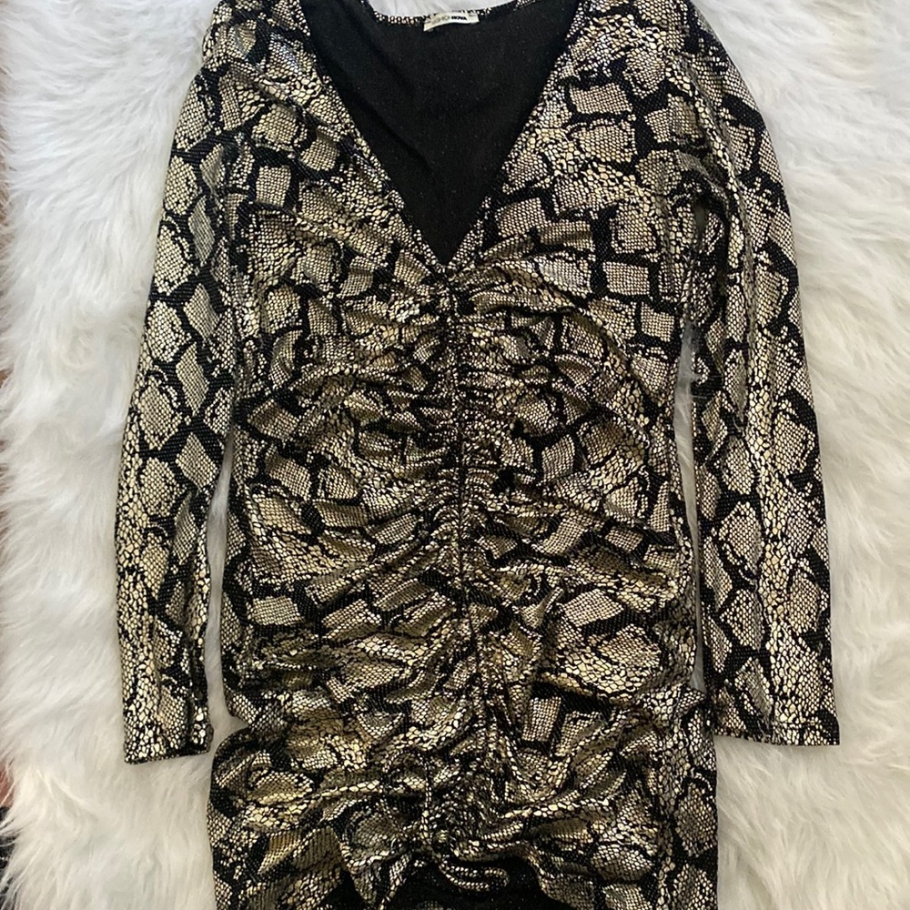 Fashion Nova Dress Gold Metallic Snake Print